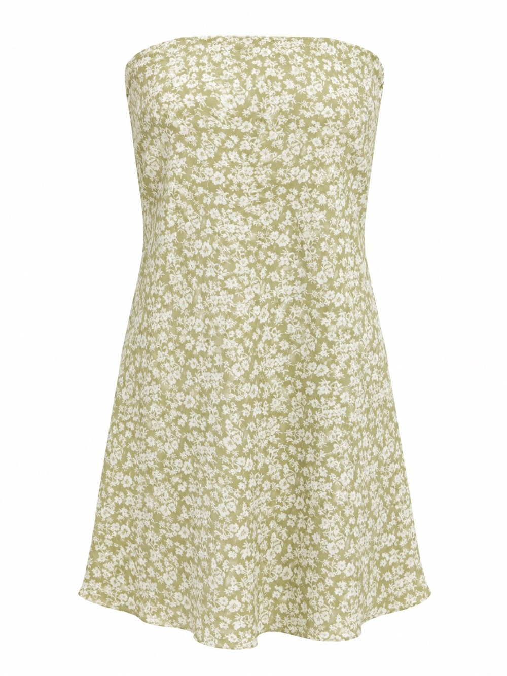 Mistyrose Strapless Olive Green Floral Sundress